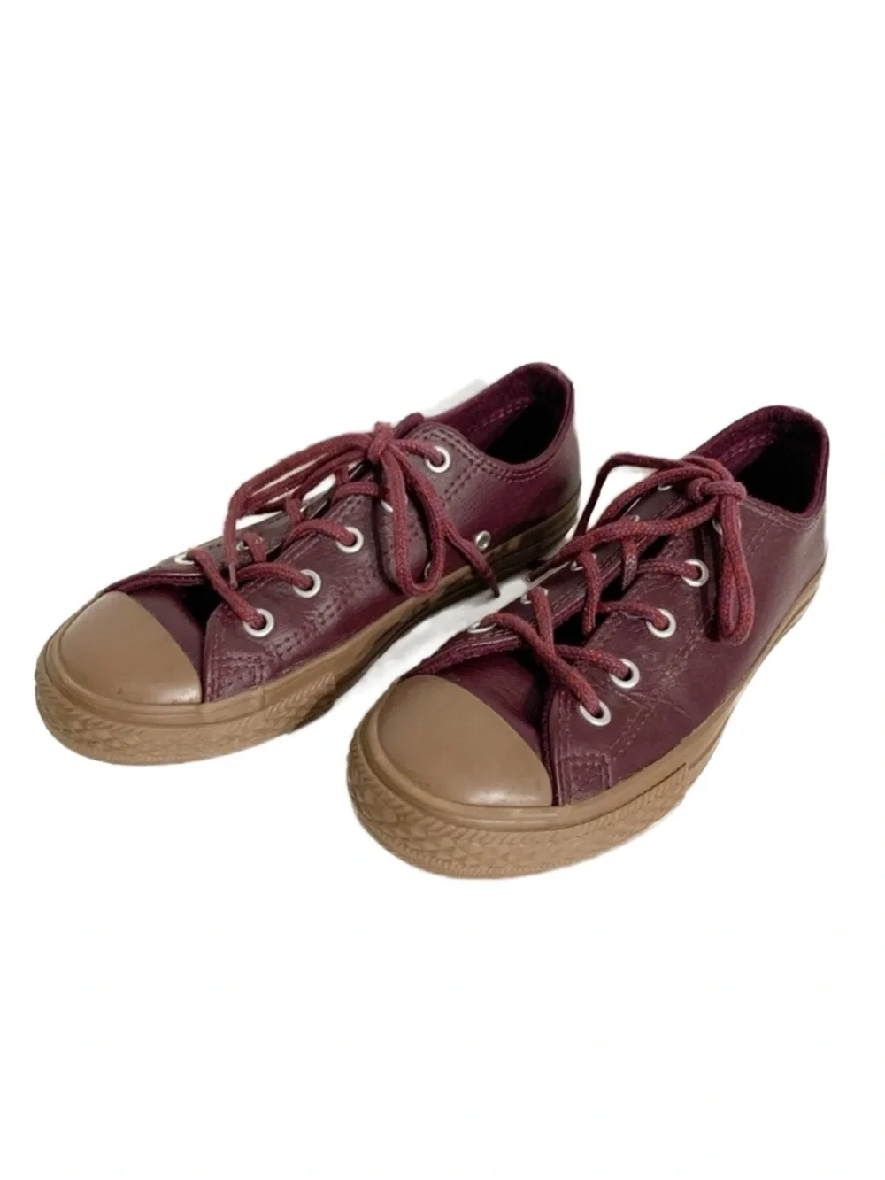 Converse All Star Low Profile Burgundy Leather Lace Up Sneakers Burgundy Laces